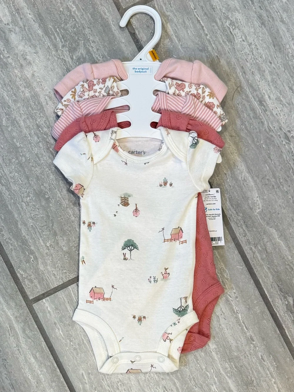 Carter’s 5-Pack Pink & Cream Printed Baby Onsies